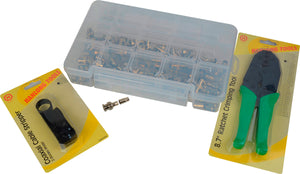 RCA Crimp Kit with 50 RCA Video Connectors Crimper Stripper & Case