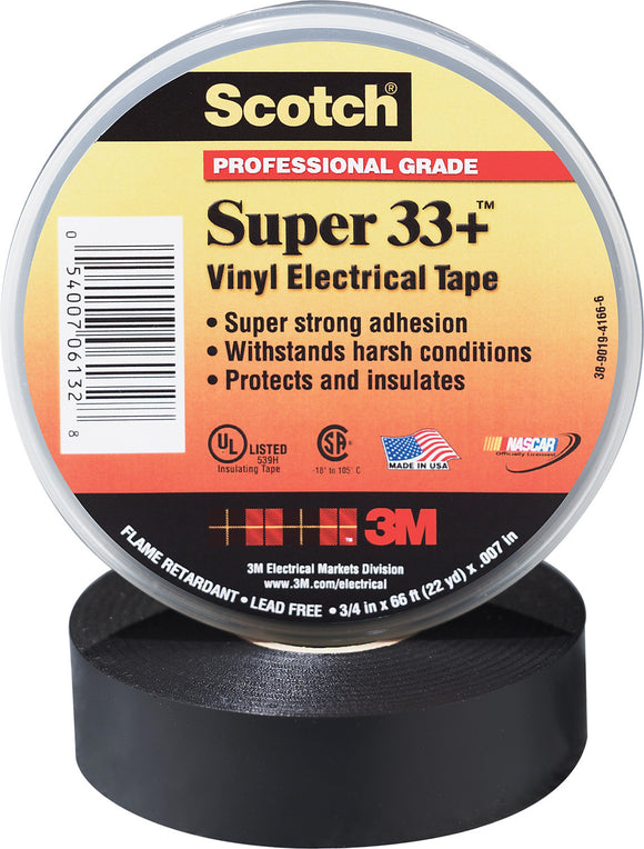 3M Scotch Super 33+ 7 Mil Pro Grade Electrical Tape 3/4 Inch x 52 Foot