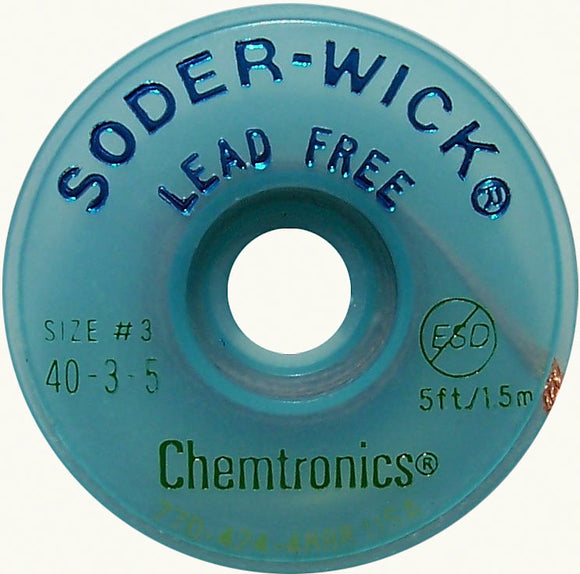 Chemtronics 40-3-5 Lead-Free Solder-Wick Desoldering Braid - Size No.3 0.080In x 5FT