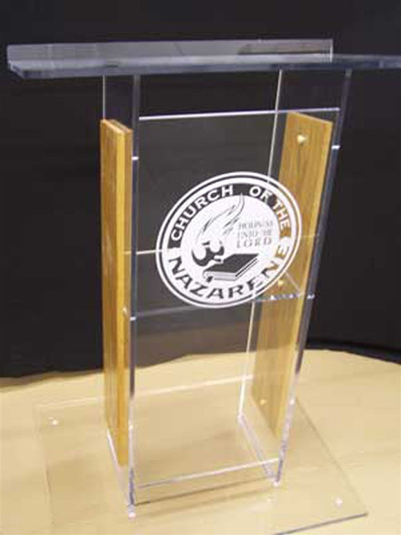 AmpliVox SN3540 Clear Acrylic & Wood Floor Lectern (3 wood accents)