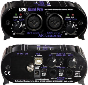 ART USBDUALPRE 2 Channel Preamp With XLR/TRS Combo Jacks & USB