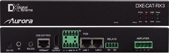 Aurora DXE-CAT-RX3C-A HDBaseT Receiver 330/600 Ft - Dual Relay & Audio Line In/Out - 2x35W AMP & IP Control