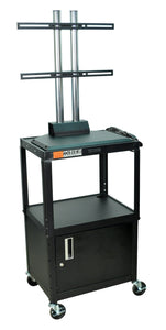 Luxor AVJ42C-LCD Adjustable Height Cabinet Cart with LCD Mount 24Wx18Dx42H - Black