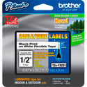 Brother TZeFX231 0.47in x 26.2 ft (12mm x 8m) Black on White Flexible ID