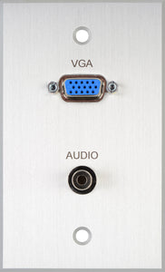 TecNec Board Room 1-Gang Clear Anodized Wall Plate with 15-Pin HD Female Barrel & 3.5mm Stereo Mini Jack