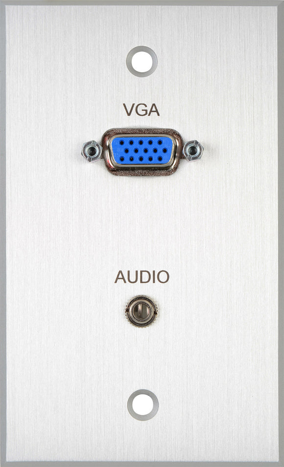 TecNec Board Room 1-Gang Black Anodized Wall Plate with HD 15-Pin Female Barrel & 3.5mm Stereo Mini Jack (Solder)