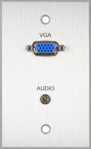 TecNec Board Room 1-Gang Clear Anodized Wall Plate with HD 15-Pin Female Barrel & 3.5mm Stereo Mini Jack (Solder)