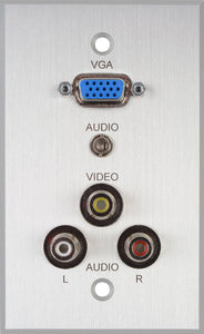 Board Room 1 Gang Clear Anodized with 1-VGA Female Barrel/3 RCA Barrels/1 Mini Jack 3.5mm Solder