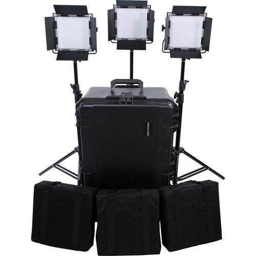 Dracast DR-LK-3X500-BG LED500 Pro Bi-Color LED 3-Light Kit with Gold Mount Battery Plates and Stands