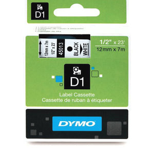 Dymo 1/2" x 23FT White on Black Tape