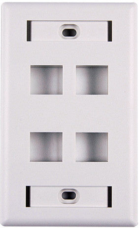 HellermannTyton Four Port Flushmount Keystone Wall Plate with ID Window White