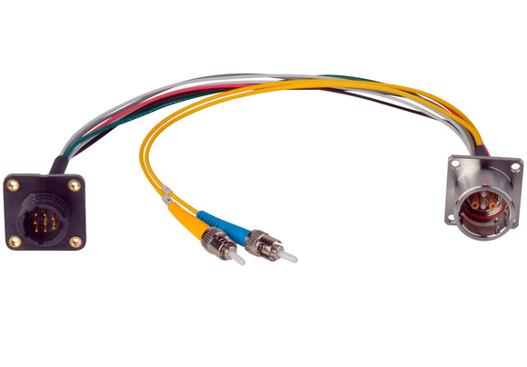 Camplex LEMO EDW to Dual ST & 8-Pin RG Chassis Fiber Breakout Cable 6 Inch