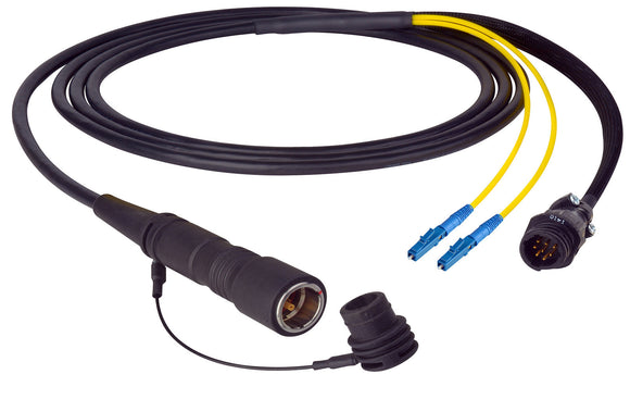 Camplex LEMO PUW to Duplex LC & 8-Pin RG In-Line Fiber Breakout 75 Foot