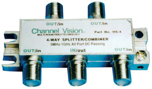 Channel Vision HS-4 4-Way Hybrid Splitter - Combiner 1GHz DC Pass All Ports