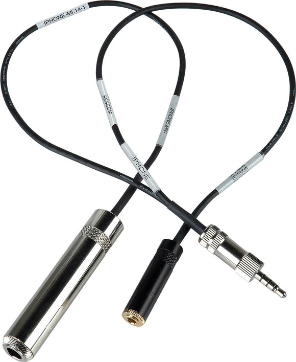 Sescom iPhone/iPod/iPad TRRS to 1/4 Jack Guitar Level and 3.5mm Headphone Monitor Jack Cable 1 Foot