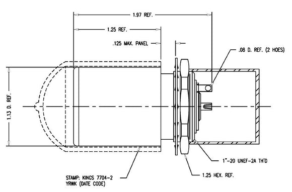 Kings 7704-6 Chassis Mount Solder Male Receptacle 1in D-hole