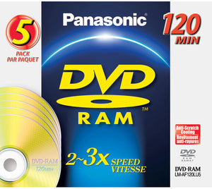 Panasonic 4.7GB Rewritable DVD-RAM Disc with o Cartridge with Jewel Cases 5 Pack