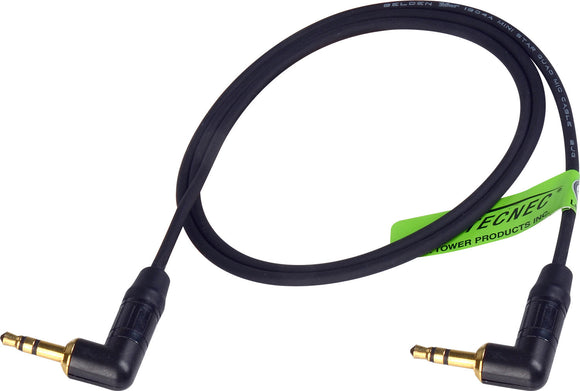 TecNec Lo-Pro Low Profile Star Quad 3.5mm Stereo Male to Right Angle Male Patch Cable 3FT