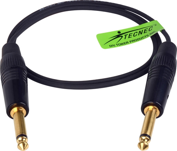 TecNec Lo-Pro Low Profile Star Quad 1/4in Mono Male to Male Patch Cable 18IN