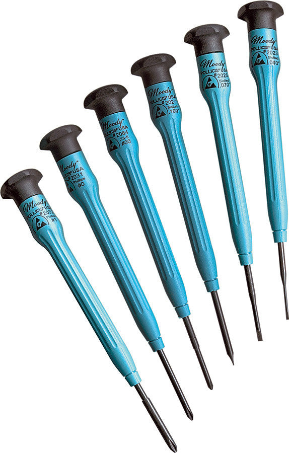 Moody Tools 6-Piece Slot / Cross Point Screwdriver Set with Fixed ESD-Safe Handles (short)