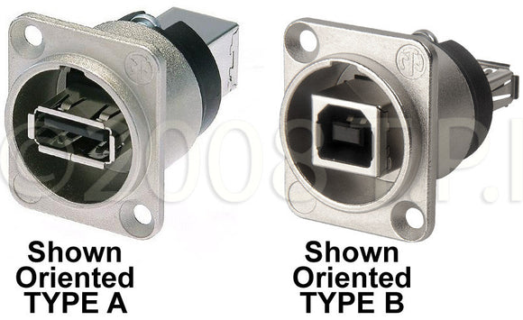 Neutrik NAUSB-W Reversible USB Genderchanger (Type A and B) - Nickel D-Housing