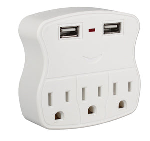 5-Outlet Wallmount Power Block with Dual-USB Charging Ports