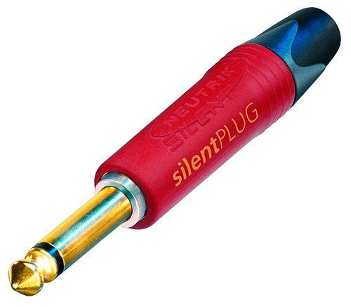 Neutrik NP2X-SILENT-POS silentPLUG 1/4 Inch Plug -Mono Red Rubber Overlay/Gold