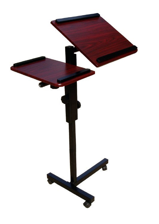 Rolling Multi-Purpose Presenters Stand With 2 Cherry Adjustable Height Shelves