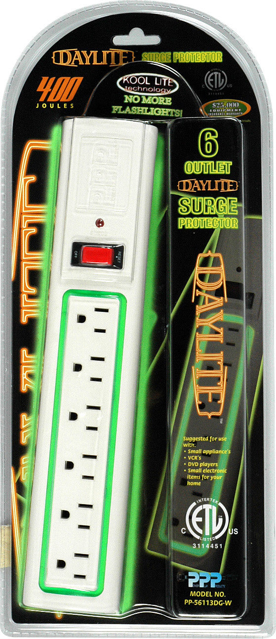 Power Play PP-56113D-GW 6 Outlet Kool Lite Surge Protector 400J