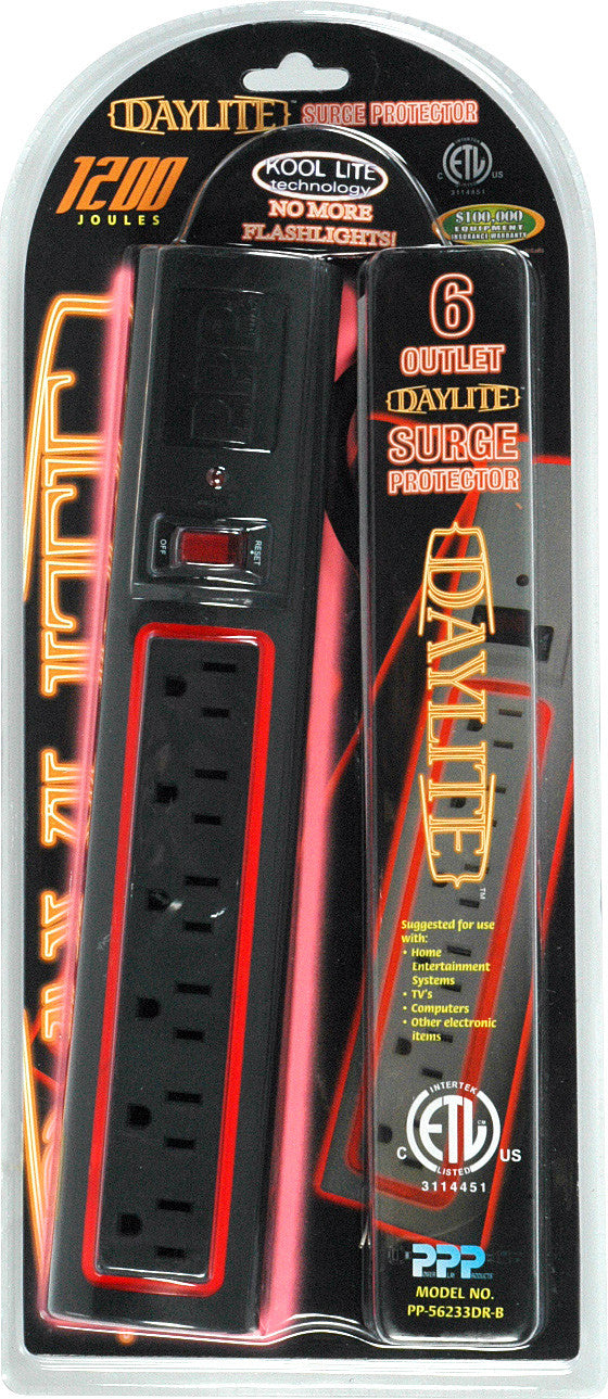 Power Play PP-56233D-RB 6 Outlet Kool Lite Surge Protector 1200 Joule