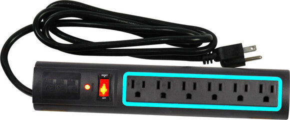 Power Play PP-56386D-BB 6 Outlet Kool Lite Surge Protector 3200 Joule