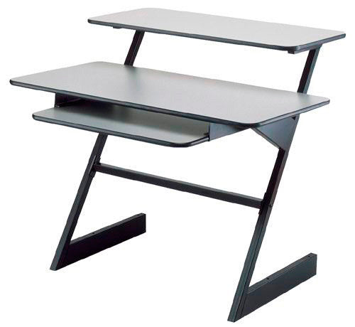 Quik Lok AMS-Z-250 BKGR Triple Shelf Workstation with Gray Wood Tops and Shelf