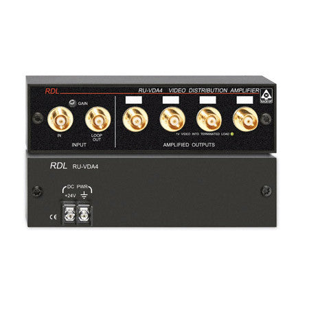 RDL RU-VDA4/F NTSC/PAL Video Distribution Amp - 1x4 - F Connectors