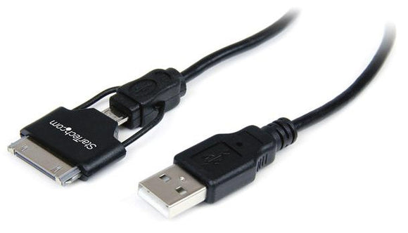 StarTech USB2UBADC1M 0.65m Apple Dock Connector or Micro USB to USB Combo Cable