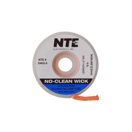 NTE Electronics SW02-10 No-Clean Solder Wick #4 Blue 0.098 Inch Wide 10 Feet