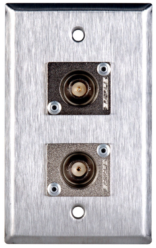 Single-Gang Stainless Steel Wall Plate with 2 Canare BCJ-JRU BNC Feed-Thrus