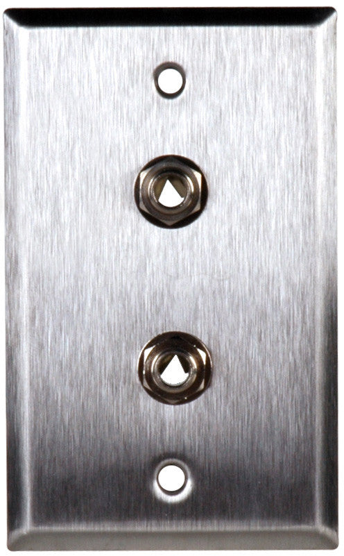 Single-Gang Brass Wall Plate with 2 1/4-Inch TRS Phone Jacks