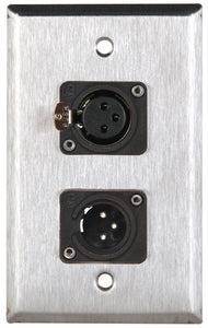 Single-Gang Neutrik Single 3-Pin XLR-M & Single XLR-F Black Anodized Wall Plate