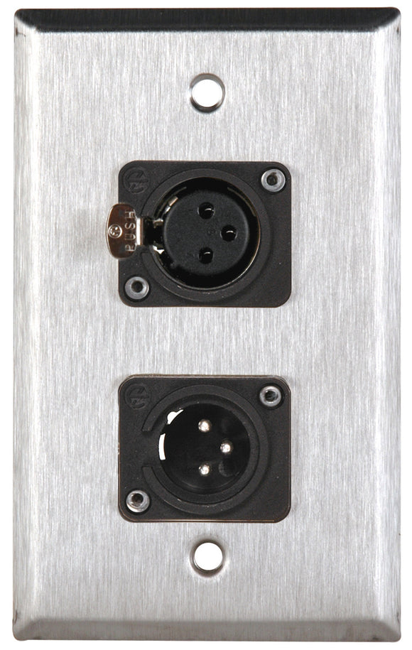 Single-Gang Neutrik Single 3-Pin XLR-M & Single XLR-F Clear Anodized Wall Plate