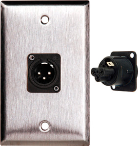 Single-Gang Gray Lexan Wall Plate with Neutrik 3-Pin XLR Male-Terminal Block