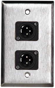 Single-Gang Stainless Steel Wall Plate with 2 Neutrik NC3MD-L-1-B Connectors