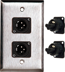 Single-Gang Clear Anodized Wall Plate with Two-3-Pin XLR-M -Terminal Blocks