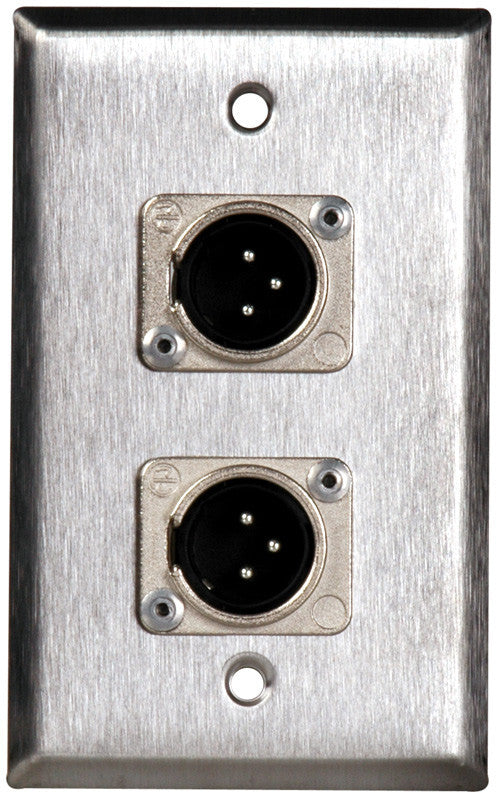 Single-Gang Black Anodized Wall Plate with 2 Neutrik 3-Pin XLR-M Connectors