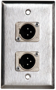 Single-Gang Black Anodized Wall Plate with 2 Neutrik 3-Pin XLR Male Connectors