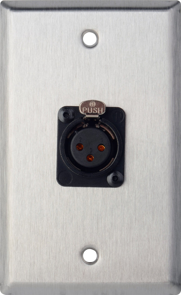 Single-Gang Brass Wall Plate with Neutrik 3-Pin XLR Female-Terminal Block