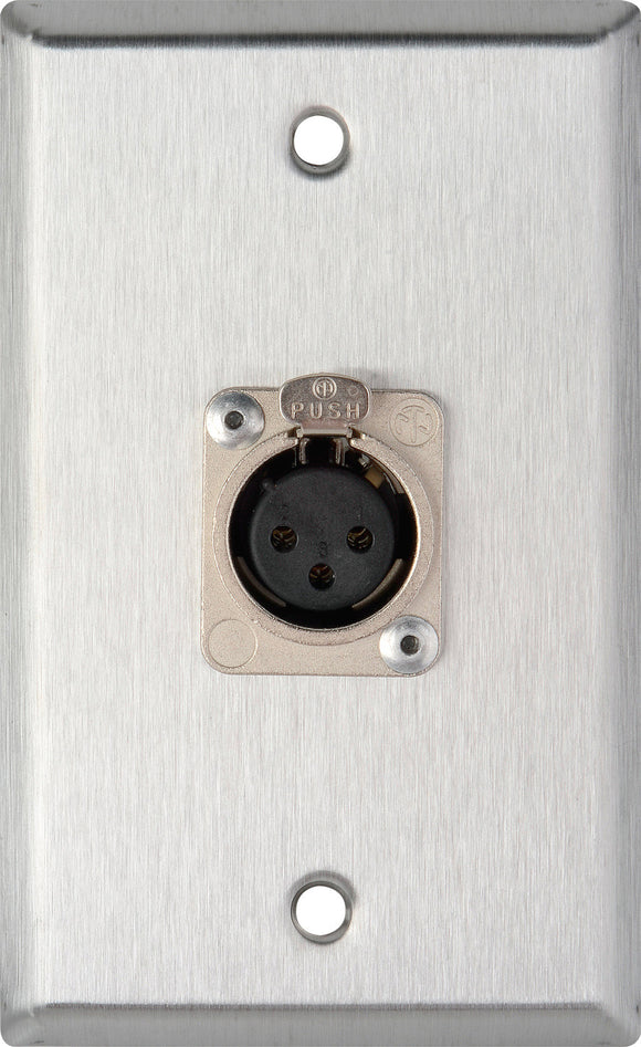 Single-Gang Clear Anodized Wall Plate with 1 Neutrik 3-Pin XLR-F Connector