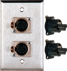 Single-Gang Black Anodized Wall Plate with Two 3-Pin Female XLR to Terminal Block