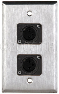 Single-Gang Stainless Steel Wall Plate with 2 Latchless 3-Pin Female XLRs