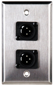 Single-Gang Clear Anodized Aluminum Wall Plate with 2 Plastic 3-Pin Male XLRs