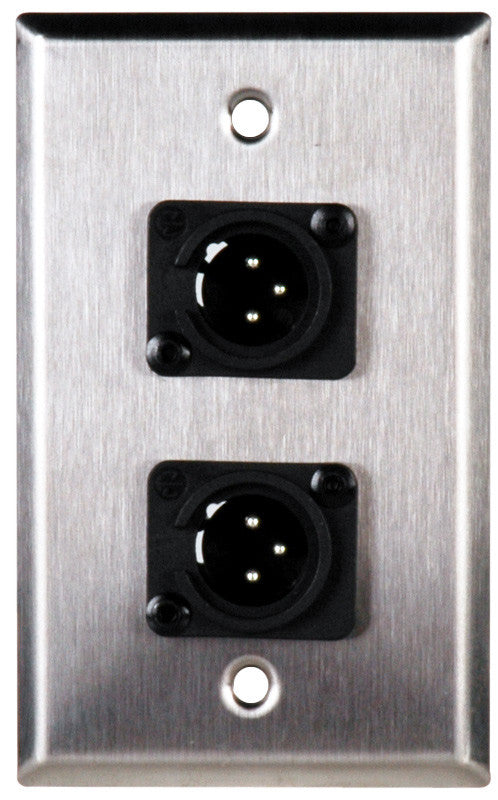 Single-Gang Black Anodized Aluminum Wall Plate with 2 Plastic 3-Pin Male XLRs